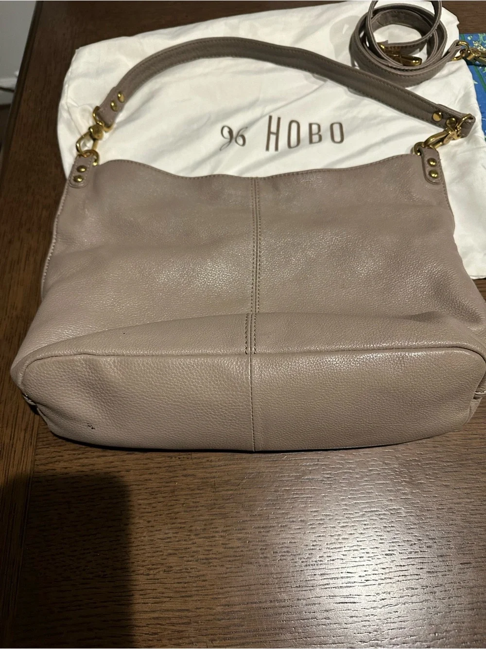 HOBO Neutral Taupe Pebbled Leather Hobo with Gold Hardware